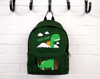 Personalised Kids Backpack Donald The Diplodocus - Bottle Green