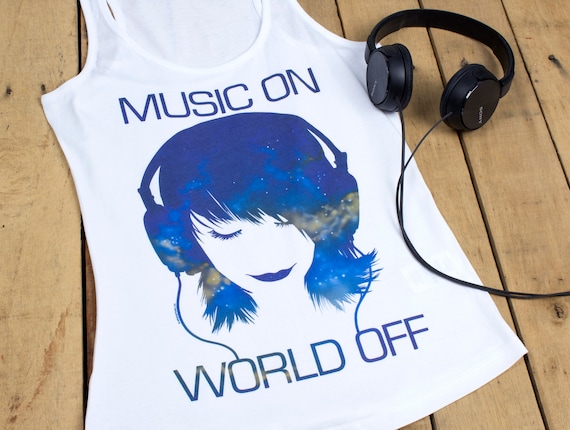 Damen Tank Top Music On World Off weiß