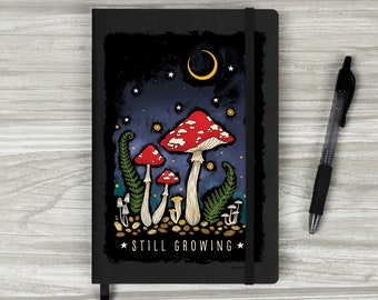 Magical Mushrooms Still Growing Black A5 Hard Cover Notebook