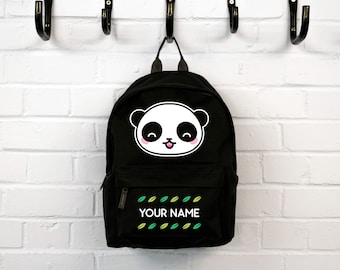 Personalised Kids Backpack Kawaii Panda - Black