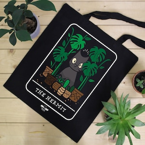 Spooky Cat Tarot - The Hermit Black Tote Bag