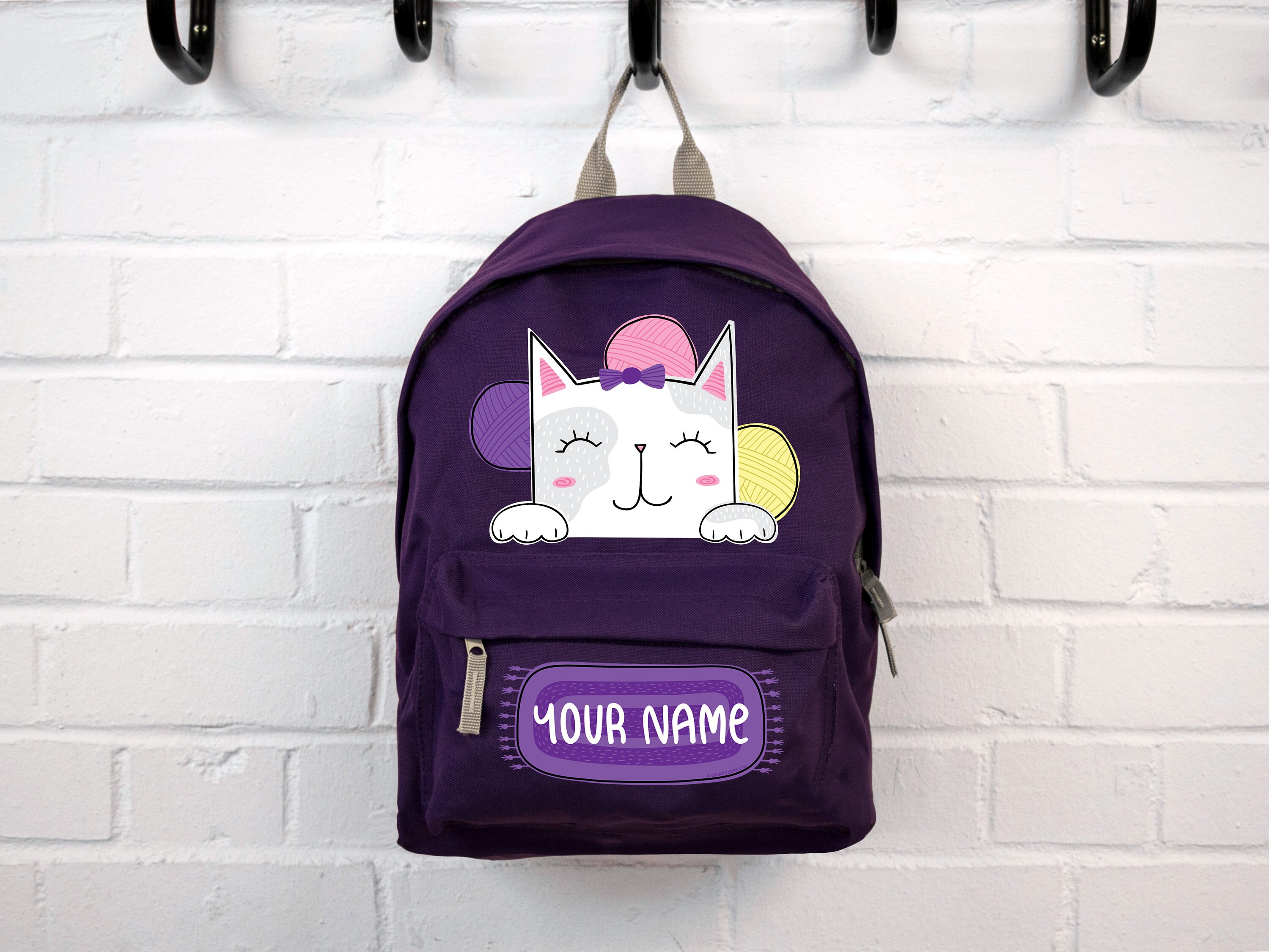 Personalised Kids Backpack Cute Cat Purple Etsy UK