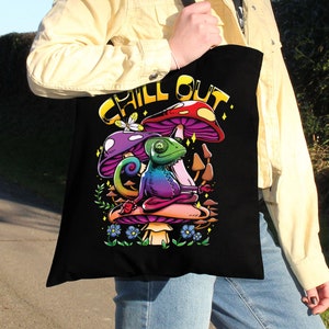 Chill Out Chameleon Black Tote Bag