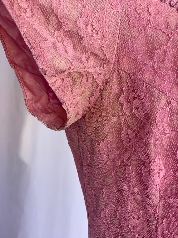 50s Sweetheart Pink Lace fit n flare Maxi Dress M - image 8