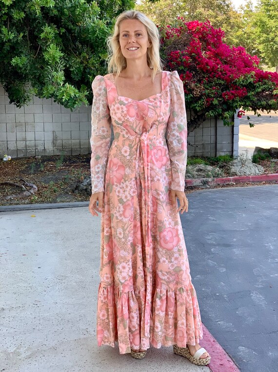 Floral Peach Peasant Maxi Dress