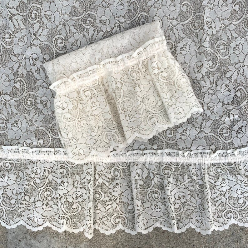 Handmade set of white lace short ruffle curtains