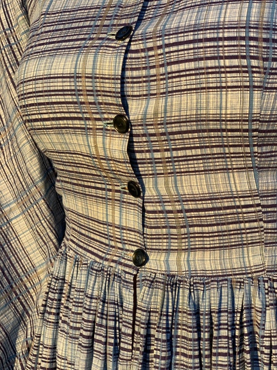 70s blue plaid prairie dress - image 6