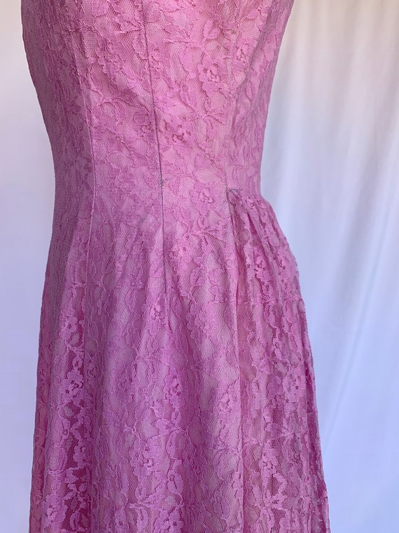 50s Sweetheart Pink Lace fit n flare Maxi Dress M - image 10