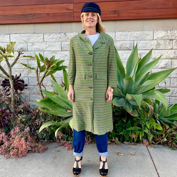 60s Mod Green Striped Coat - image 1