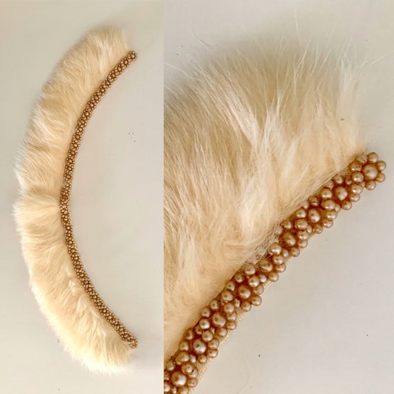 White fur beige pearl glam 50s collar - image 4