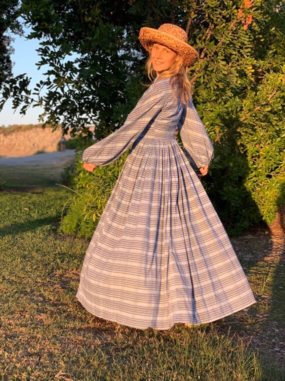 70s blue plaid prairie dress - image 4