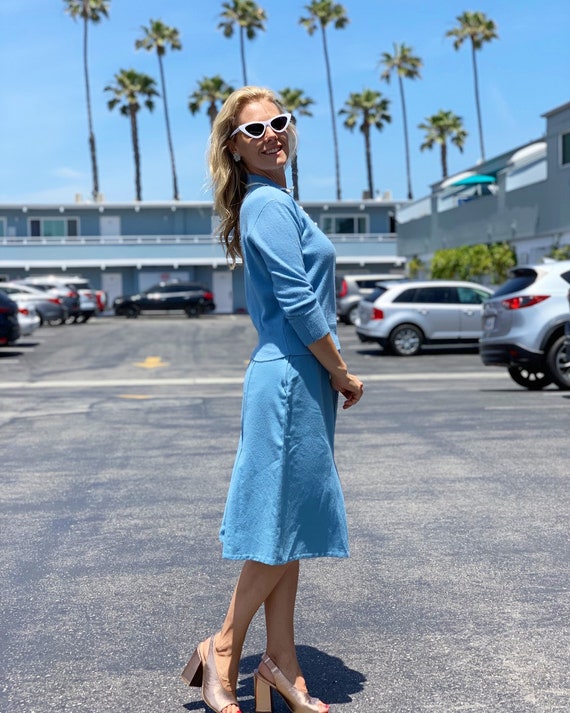 40s light blue pleated wool skirt