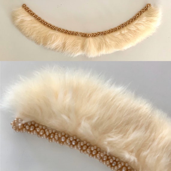 White fur beige pearl glam 50s collar - image 1