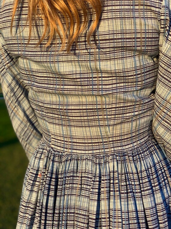 70s blue plaid prairie dress - image 7