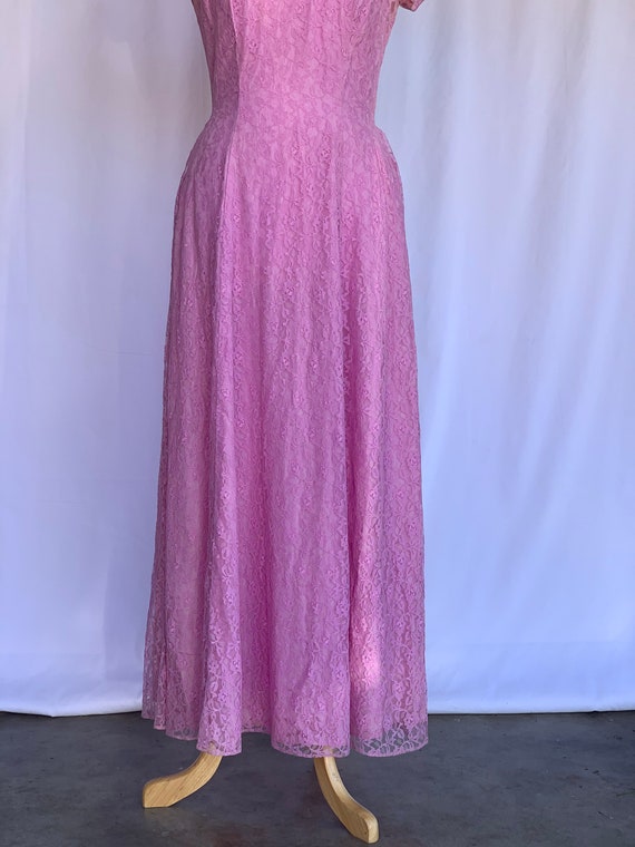 50s Sweetheart Pink Lace fit n flare Maxi Dress M - image 5