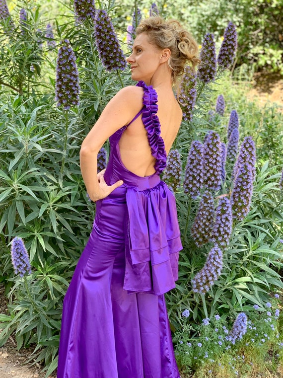 Royal purple modern Edwardian style open back gown