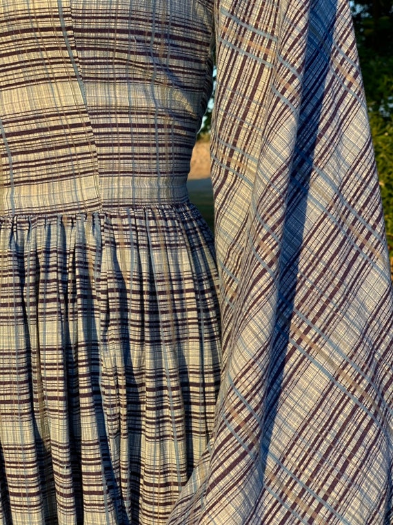 70s blue plaid prairie dress - image 8