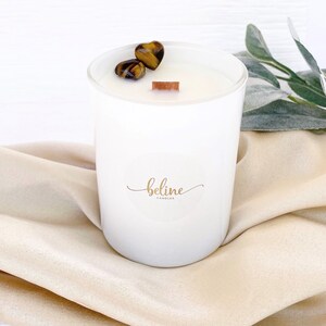 Doing Alright, 10oz, eco-friendly, vegan, intention candle, wooden wick, tigers eye, soy wax, coconut wax, gift for her, scented candle