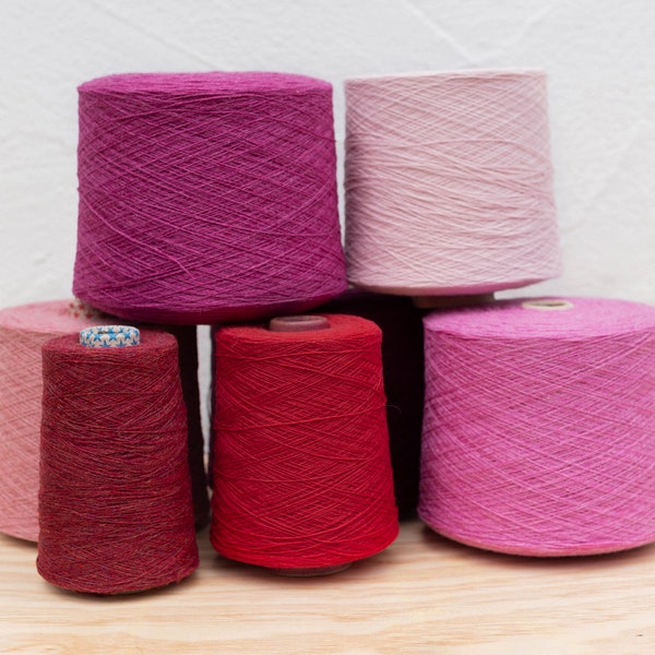 100% Lambswool Merino Lace weight Yarn – on Cone - Shades of red and pink