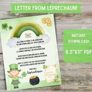 Carta de duende al niño / Carta del duende / Día de San Patricio imprimible / Día de San Patricio