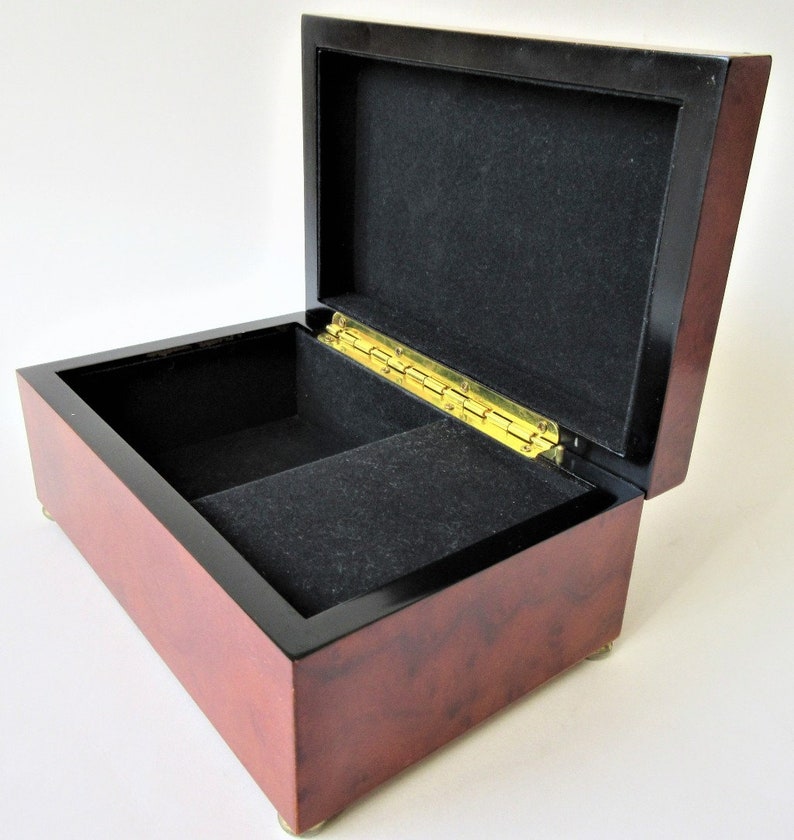 Small Jewelry Music Box Bombay Company Burl Finish Wood Etsy