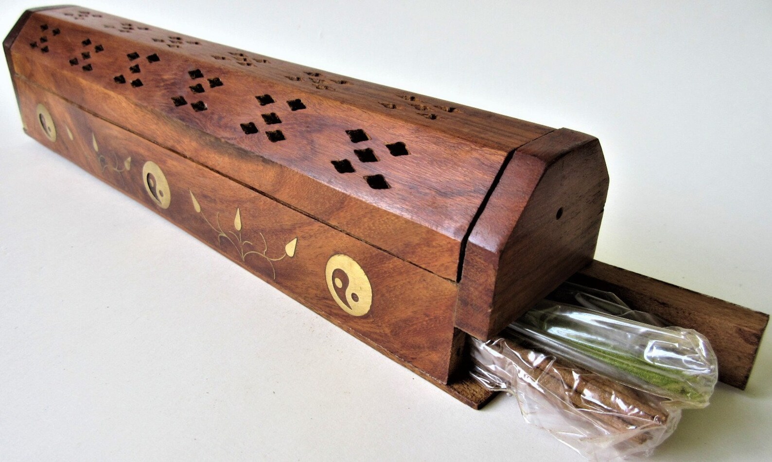 Incense Burner Coffin Box 12 Carved Wood w Brass Yin Etsy