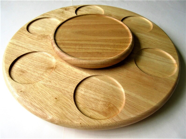 Oak Wood Lazy Susan Large 18 2 Tier Multi Compartments Etsy