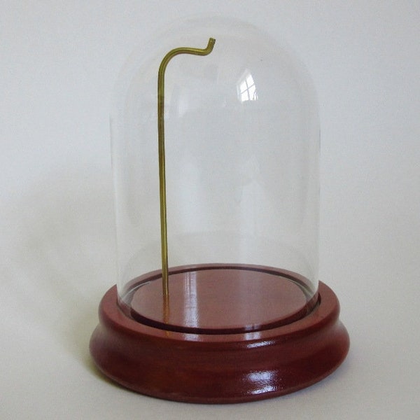 Glass Cloche Display Dome with Hook, 5" Vintage Pocket Watch Holder