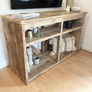 Large Reclaimed Wood Console Table- Rustic Wood Side Table- Solid Wood TV Cabinet- Rustic Bookcase- Farmhouse Hall Table- MILTON