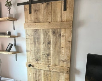 BISHOPSTOKE - Rustic Sliding Barn Door- Made From Reclaimed Wood- Farmhouse Style Door with Industrial Steel Runner