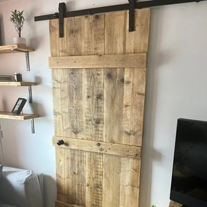 BISHOPSTOKE - Rustic Sliding Barn Door- Made From Reclaimed Wood- Farmhouse Style Door with Industrial Steel Runner