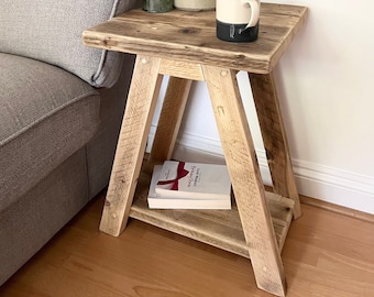 ARLOTT- Rustic Reclaimed Side Table - Vintage Wood Bedside Table