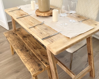 BITTERNE- Rustic Dining Table and Bench With Wooden A Frame legs- Bread board Table- Made From Reclaimed Wood-For Indoor Or Outdoor Use