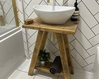 NORTHLANDS - Mobile da bagno rustico di recupero - Supporto da bagno in legno vintage