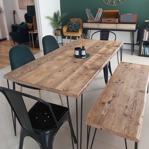 VANGUARD - Rustic Dining Table and Bench -With Choice of Industrial Legs- Made From Reclaimed Wood-For Indoor Or Outdoor Use