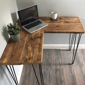 VICTORIA Rustic Corner Desk Made From Reclaimed Wood-With Industrial Metal Legs-For Home or Office image 1