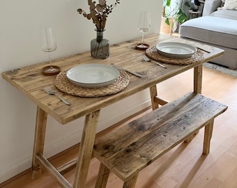 PAVILION- Rustic Dining Table and Bench With Wooden A Frame legs- Made From Reclaimed Wood-For Indoor Or Outdoor Use