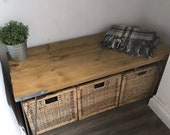 DELL- Modern Rustic Industrial Scaffold board Bench Coffee Table Side table with steel hairpin legs. Handmade.