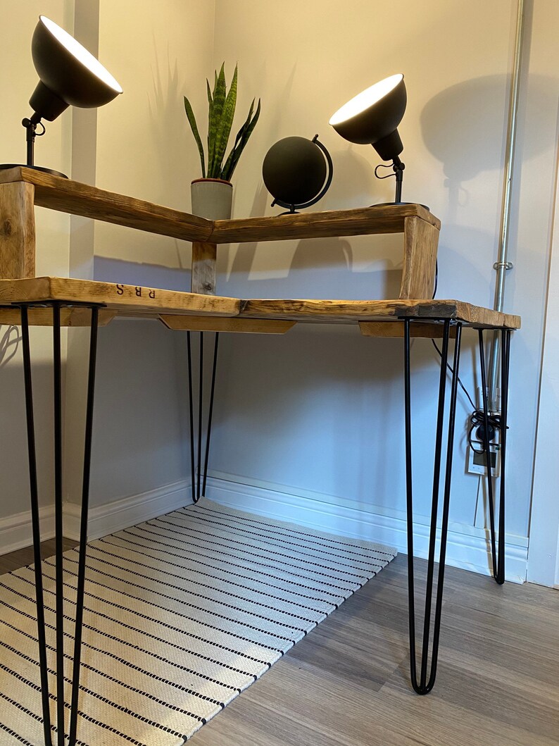 EXETER Rustic Corner Desk With Shelfhairpin Legs for Home Etsy