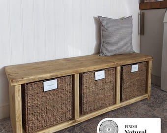 Rustic Shoe Rack Bench- Farmhouse Entryway Table Handmade From Reclaimed Wood- DUDDON