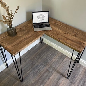 COPSEWOOD- Rustic Corner Desk- Made From Solid Wood-Choice Of Industrial Metal Legs-For Home or Office-Work From Home-Bedroom-Office