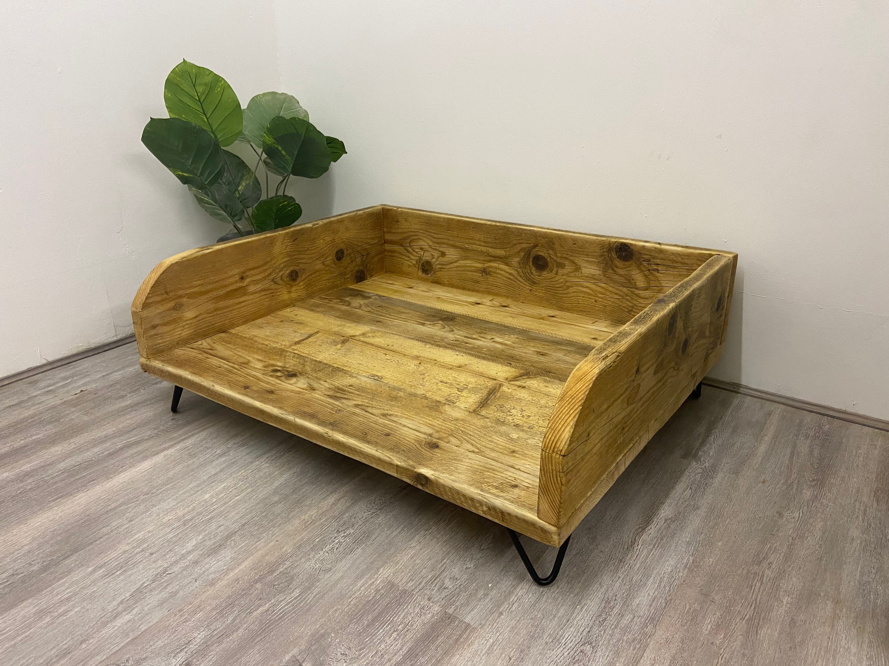 DARCY Modern Rustic Reclaimed Wooden Dog Bed with Metal Etsy