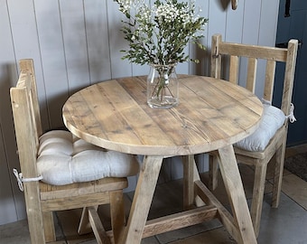 Rustic Round Dining Table- Solid Reclaimed Wood Round Table- For Indoor Or Outdoor Use-Garden Use- COBBETT