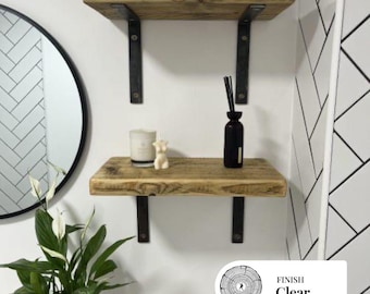 Rustic Reclaimed Wood Shelf with Aged Steel Brackets- ANDERSON