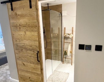 LYTHAM - Rustic Sliding Barn Door- Made From Reclaimed Wood- Farmhouse Style Door with Industrial Steel Runner