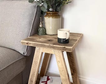Rustic Reclaimed Wood Side Table: Handmade Farmhouse Bedside Console- ARLOTT