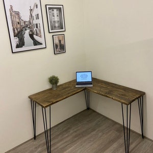 VICTORIA Rustic Corner Desk Made From Reclaimed Wood-With Industrial Metal Legs-For Home or Office image 2