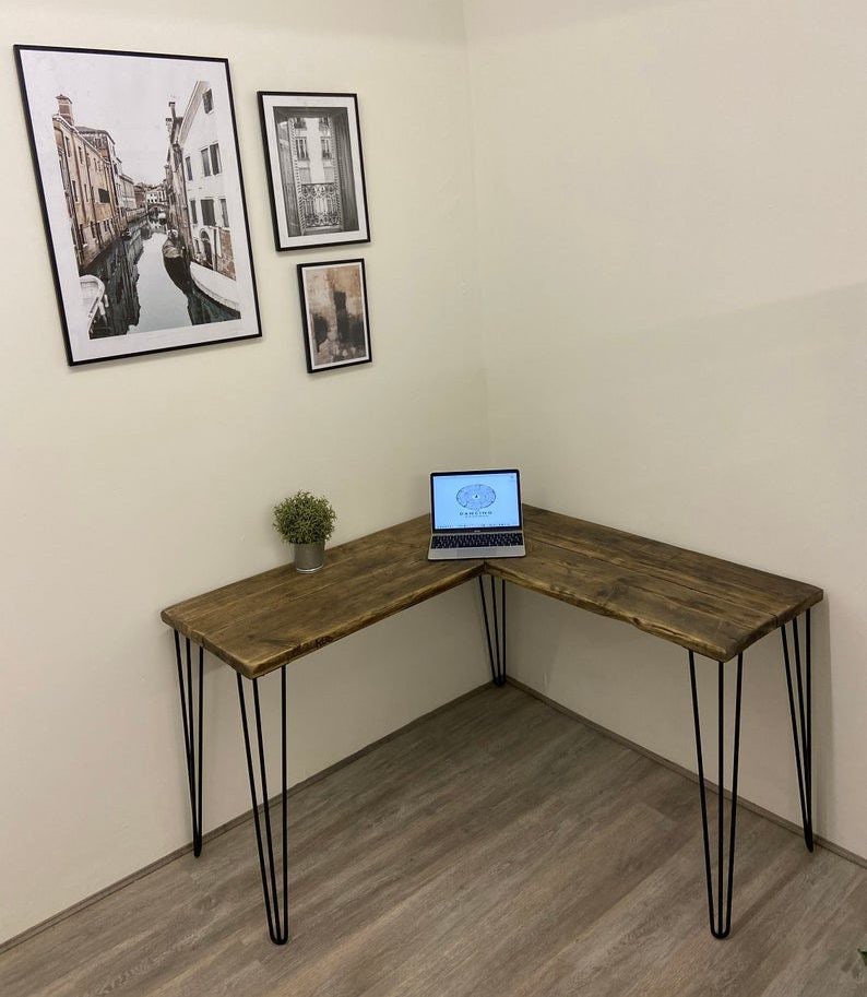 VICTORIA Rustic Corner Desk Made From Reclaimed Wood-With Industrial Metal Legs-For Home or Office image 2