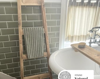 Rustic Reclaimed Wood Blanket Ladder: Farmhouse Towel Display - ARTHUR