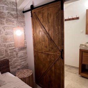 Rustic Sliding Barn Door- Made From Reclaimed Wood- Farmhouse Style Door with Industrial Steel Runner- HAREFIELD